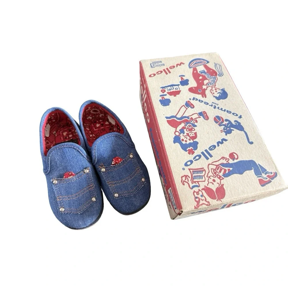 Vintage 1960s Wellco Denim bandana western slip on‎ shoes new sz 9 W